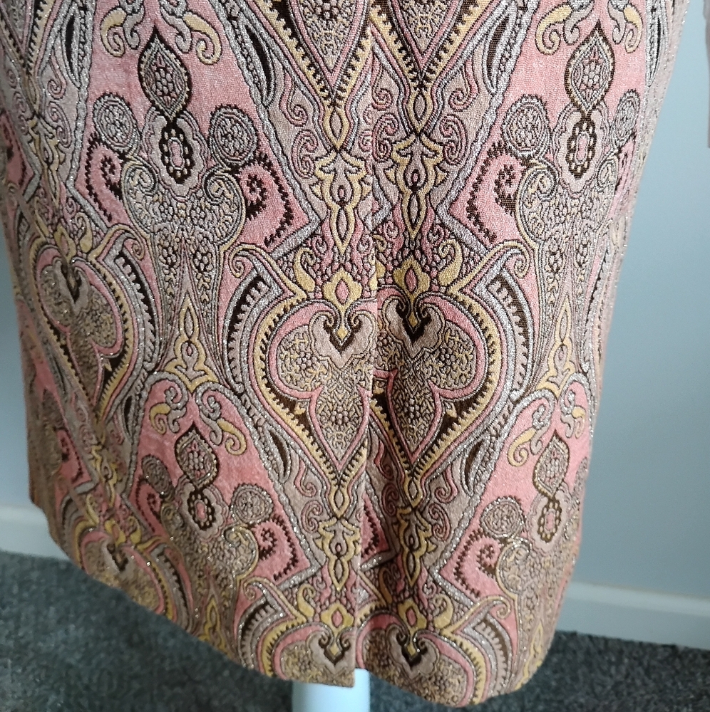 Talbots Cotton Silk Tapestry Brocade Pencil Skirt Pastel Pink Metallic Size 14P - Picture 11 of 16